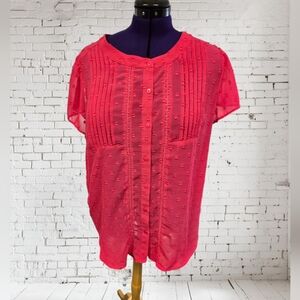 Torrid Sheer Bright Pink Pleats & Tufts Button Front Size 1